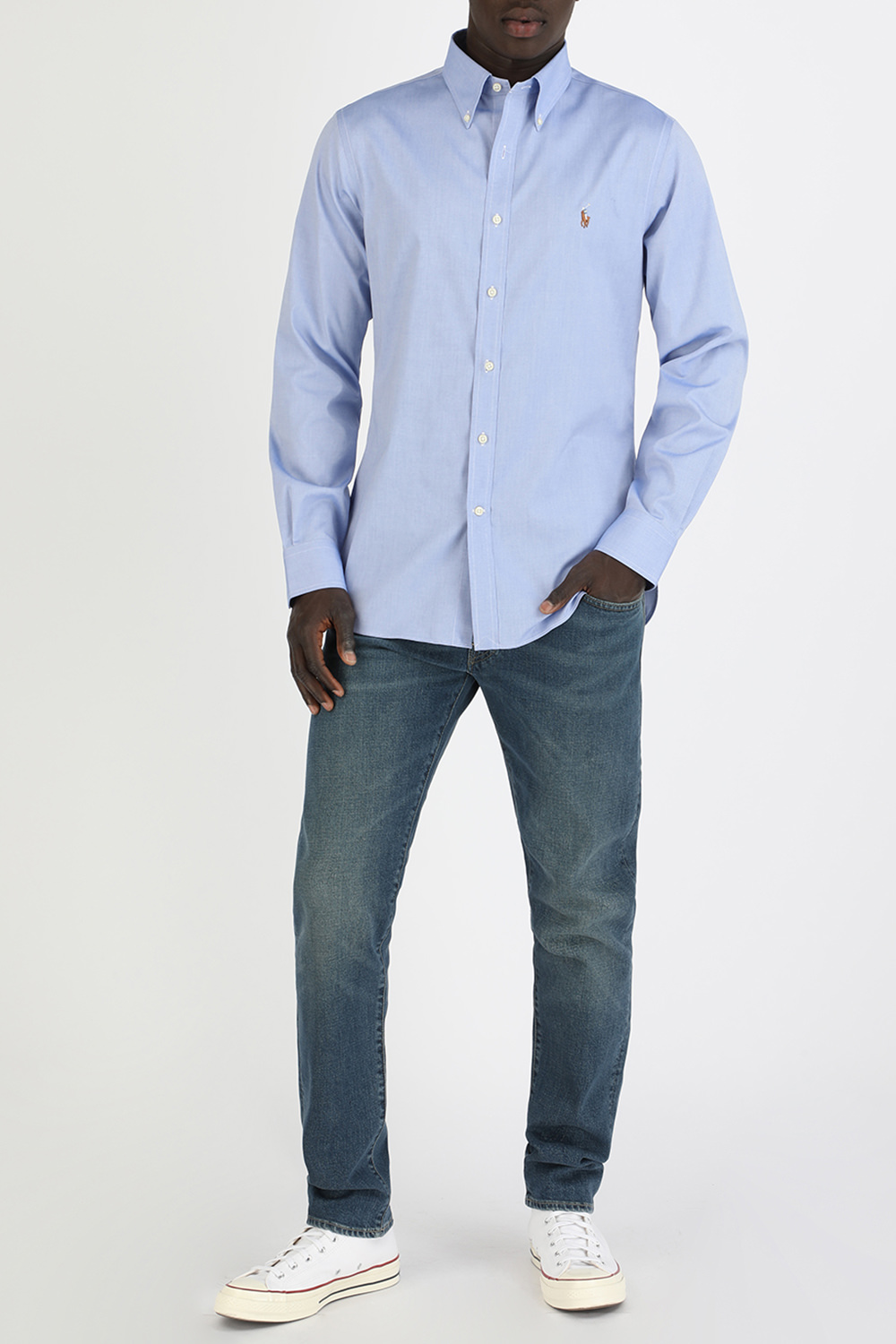 Slim Fit Mesh Oxford Sport Shirt in Blue